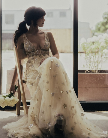 Charming V-neck Floral Long Prom Dress, Evening Dress HZ1023